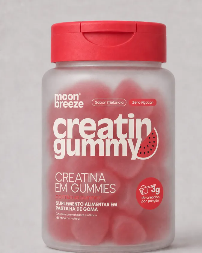 Pote vermelho de Creatin Gummy Moon Breeze sabor melancia